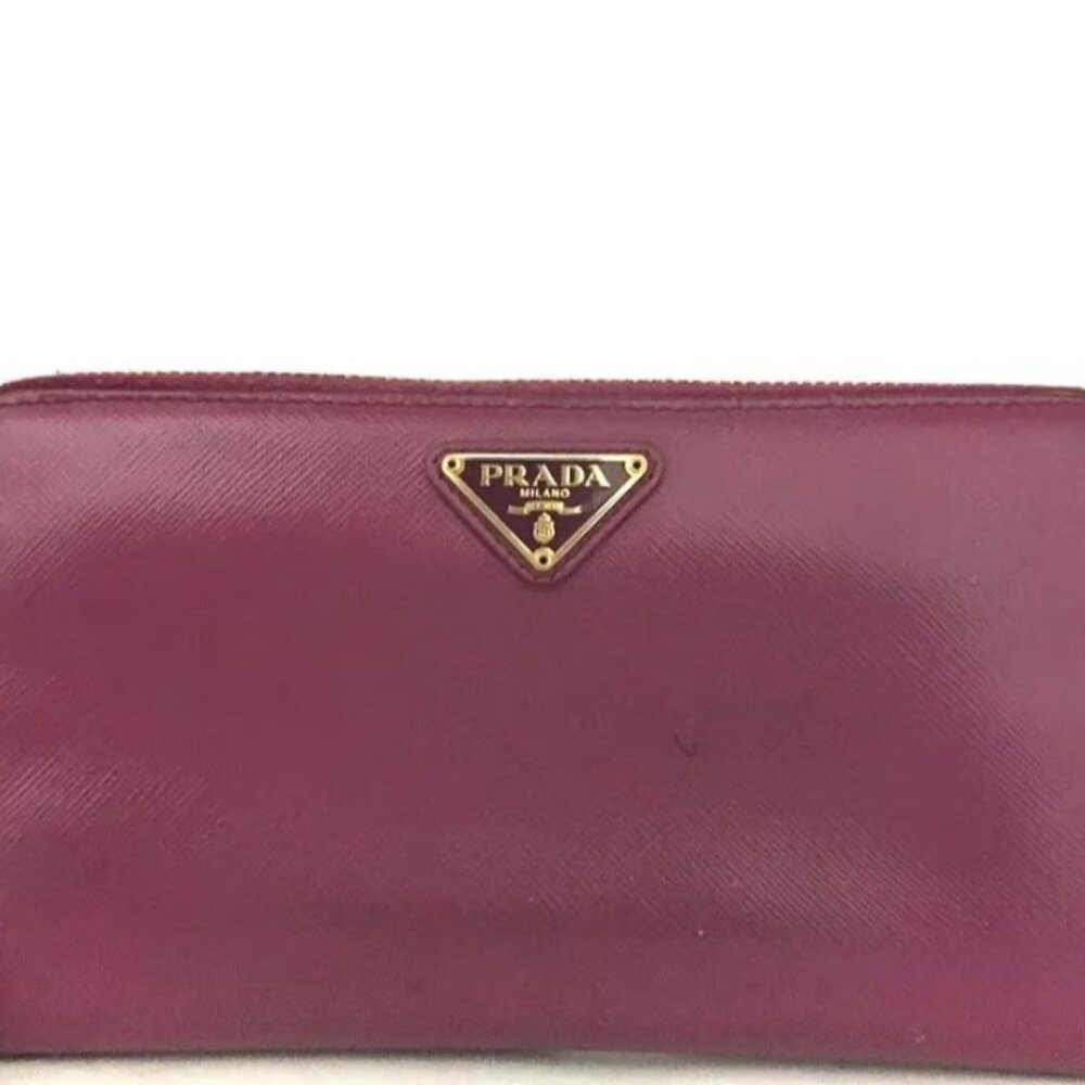 AUTHENTIC PRADA PURPLE/RED SAFFIANO LEATHER ZIP AROUND WALLET